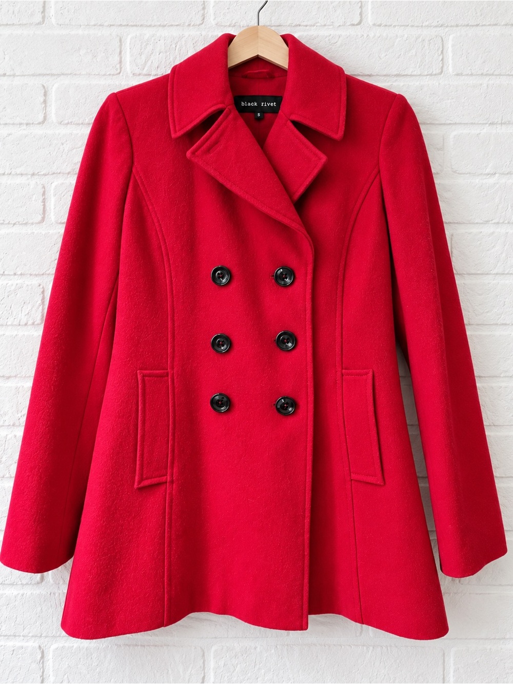 Black Rivet Red Wool Coat | Parisian Chic | S